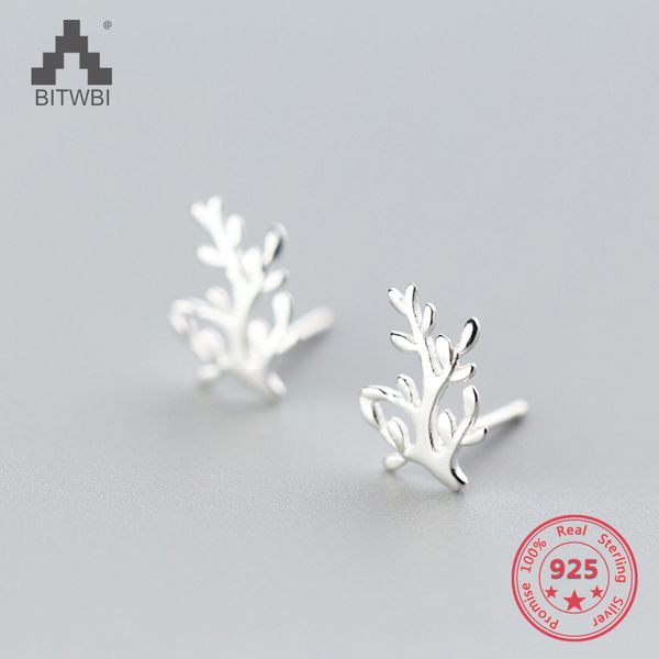 

korea new style 925 sterling silver simple fashion wish tree leaves stud earring jewelry for women, Golden;silver