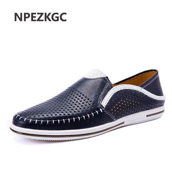 

npezkgc summer men loafers genuine leather men's handmade casual shoes fashion brand men driving boat shoes comfort man footwear, Black