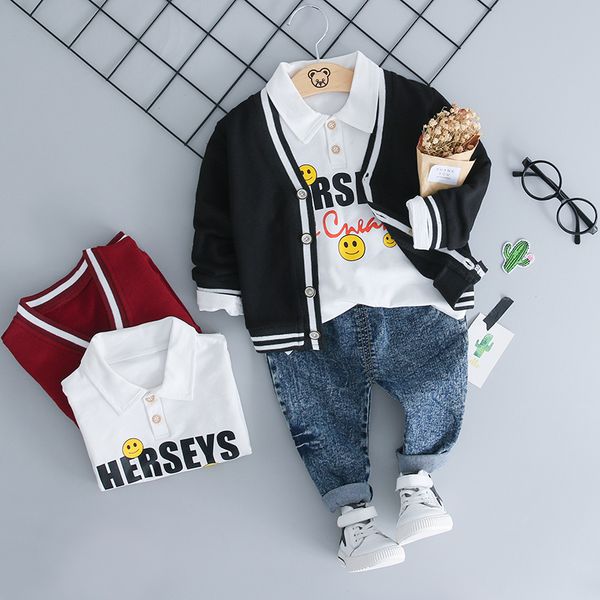 

hylkidhuose 2018 autumn infant clothing sets girl boy clothes suits baby coat lapel t shirt jeans kid child casual clothes suits, White