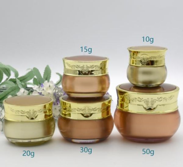 

50g 30g 20g 15g 10g 5g gold cream jar with ilver gold lid container co metic packaging perfume bottle xxp34