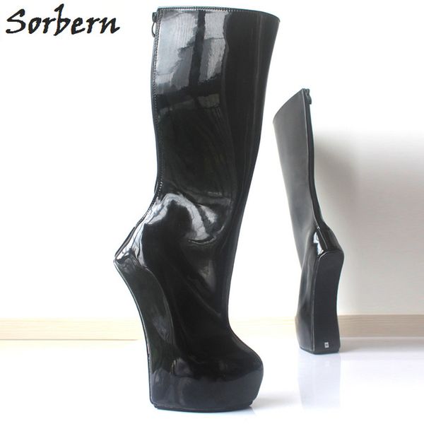 Sorbern Sexy Fetisch 20 cm extrem hoher Absatz, absatzlos, Ponyplay-Stiefel für Damen, Übergröße, dicke Plattform, kniehohe Ballettstiefel