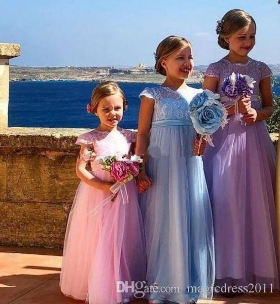 

lovely flower girl dresses for weddings jewel cap sleeve floor length lace girls pageant dress child birthday party flower girls dresses4363, White;blue