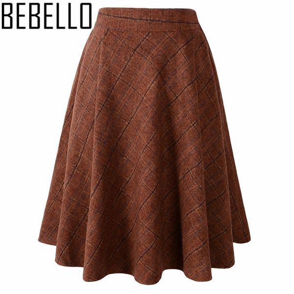 

woolen england style gilrs school plaid pattern knee length pleatead women skirts wool high waist tartan winter saia s1921, Black;gray