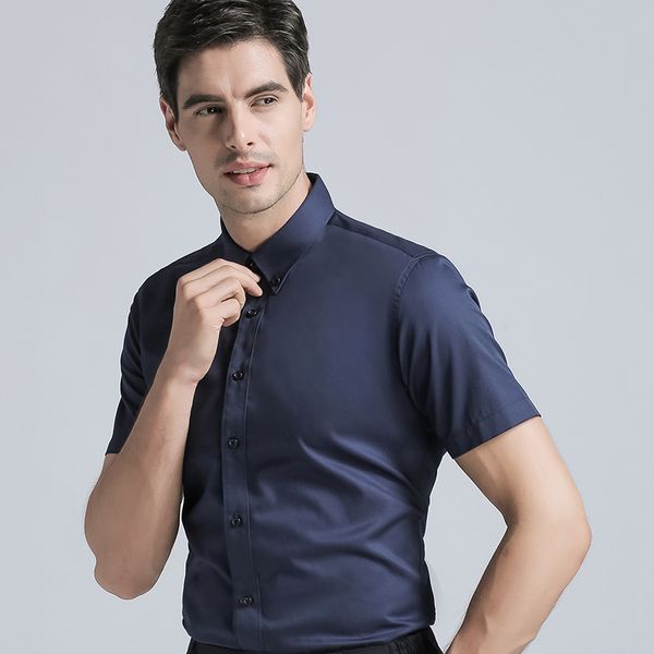 

2020 brand new men shirt short sleeves men's cotton blend solid color shirts men business casual shirt regular fit, White;black