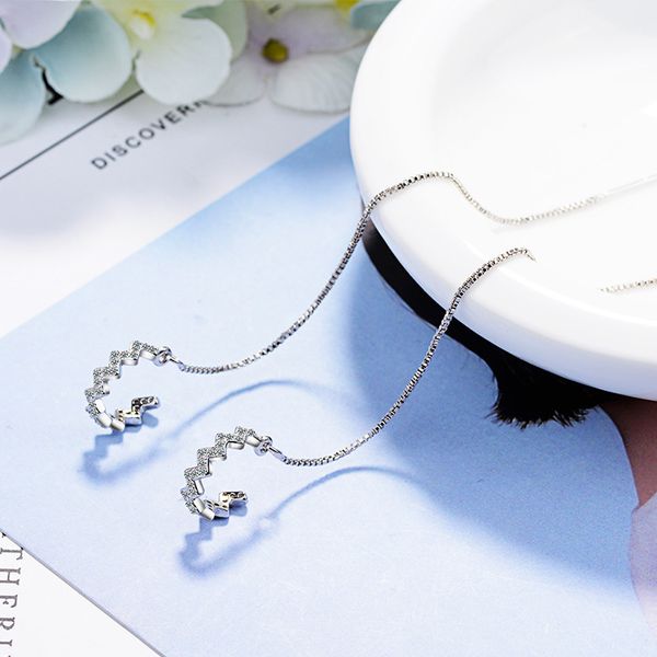 

Heart Decoration Tassel Earrings Womens Long Earrings Semicircle Ear Clip Japanese and Korean-Style Versatile Zircon Earrings