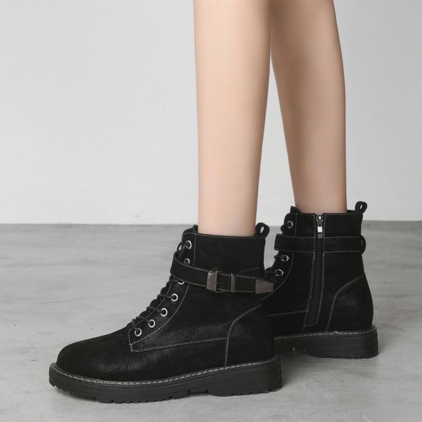 

2019 new buckle winter motorcycle boots women british style ankle boots platform black comfortable and soft big size