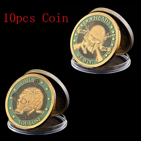 

10pcs metal craft american revolutionary war 1775 heads we win tails you lose skull coin