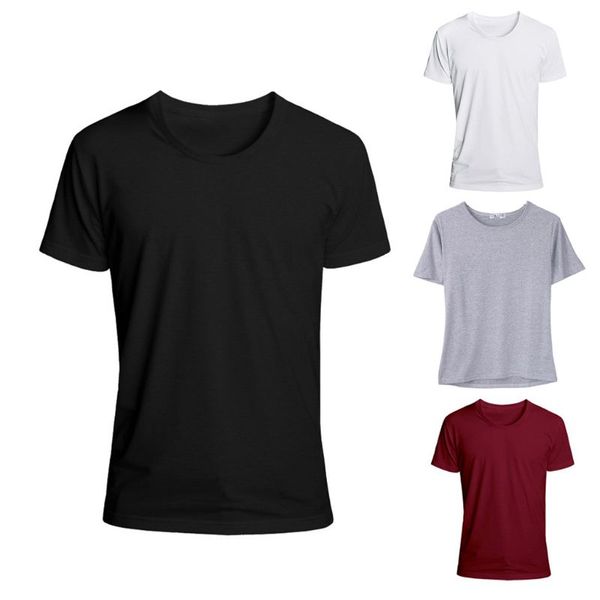

4 colors men's trendy short sleeve t-shirts classic basic solid color workout sports casual slim fit o-neck pullover, White;black