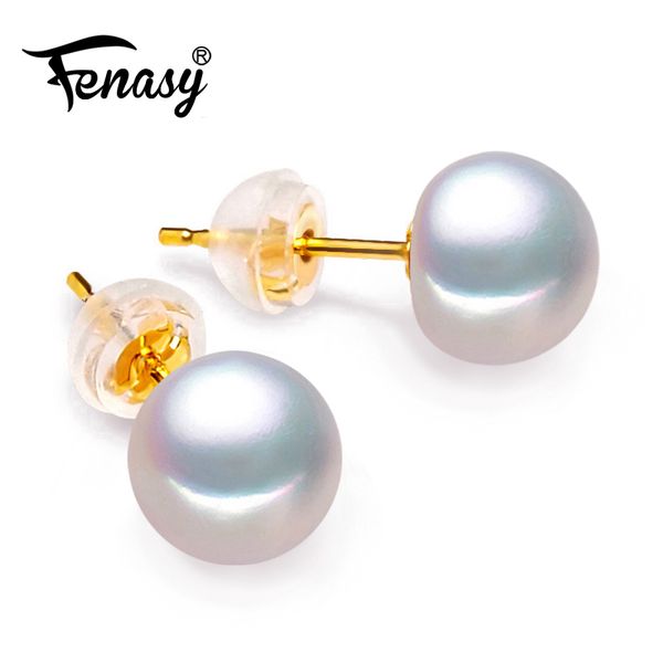 

fenasy 18k золотые серьги жемчужные украшения, жемчужина классический 18k желтое золото серьги стержня для женщин подарочная коробка свадебн, Golden;silver