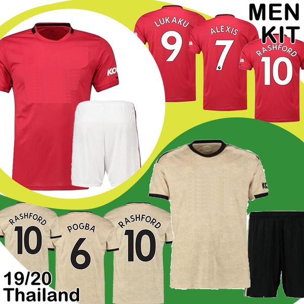 

19 20 fc manchester soccer jersey men kit pogba james mata lukaku fred rashford matic kit shirt 2019 2020 shirt, Black;yellow