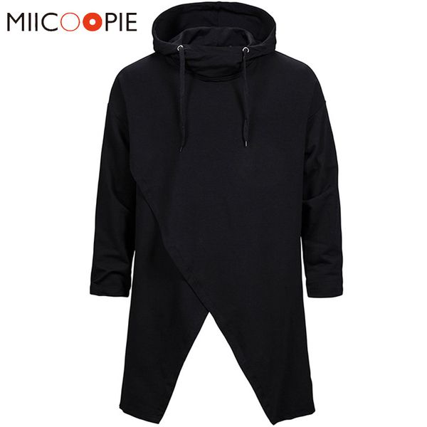 

irregular mens hoodies sweatshirts hip hop long sleeve mantle hooded jacket cloak male coat outwear sudadera hombre streetwear, Black