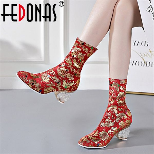 

fedonas 2020 women elegant party prom mid-calf boots warm autumn winter boots strange high heels platforms shoes woman, Black