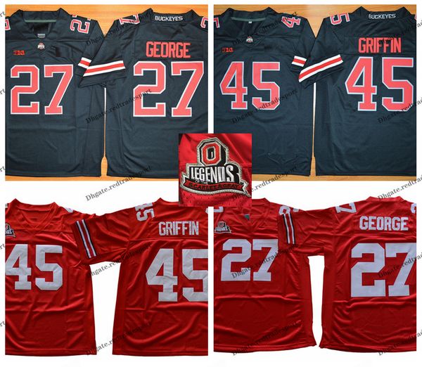 Vintage NCAA Ohio State Buckeyes College Football Maglie Mens 27 Eddie George 45 Archie Griffin Camicie cucite O Legends of Scarlet Grey Patch S-XXXL