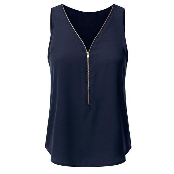 

2019 тенниска женщины топы и блузки повседневная v-образным вырезом без рукавов zipper tank tops women топ женский vestidos mujer verano 201, White