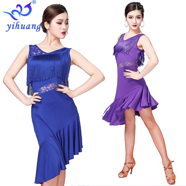 

wholesale 2019 new latin dance costume dress competition dress for ballroom salsa jazz cha cha dance wear practice tassel, Black;red