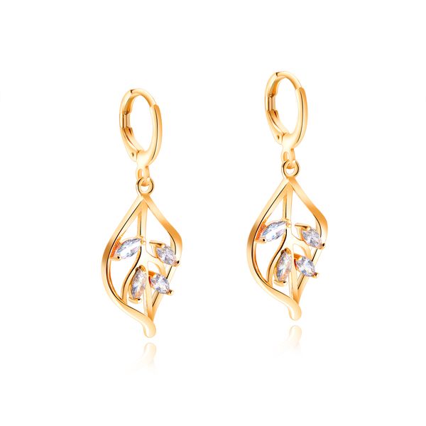 

classic gold plated leaf cubic zirconia cz chandelier dangle leverback earrings for women teens girls gift for mom graduation gifts, Golden;silver