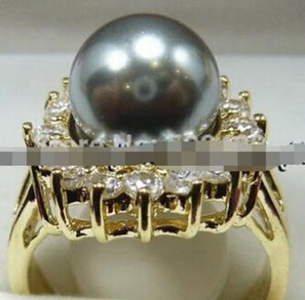

902 noblest grey akoya cultured pearl ring size 6-9, Slivery;golden