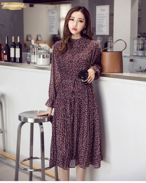 

bohemian chiffon dress autumn loose pleated dresses women a line print floral dot flower female vestidos plus size designer clothes, Black;gray
