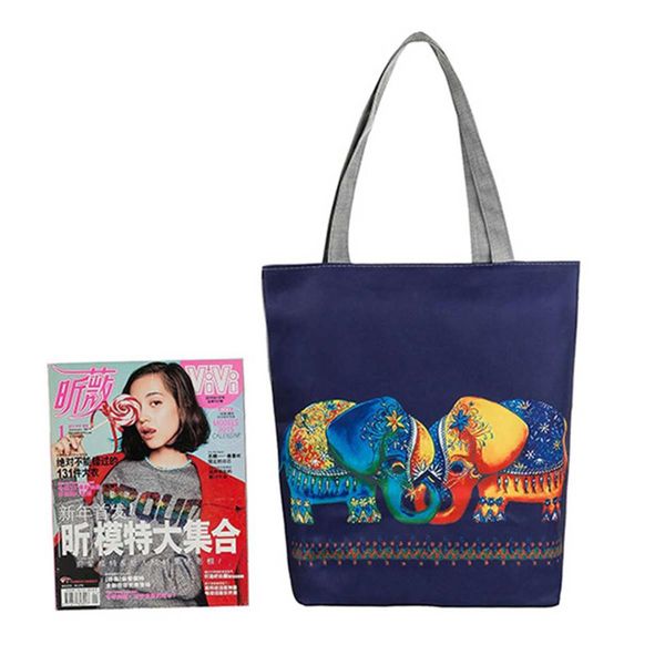 

elephant print canvas hand bag casual fashion ethnic style shoulder storage tote bags for women girls ladies canvas shoulder bag