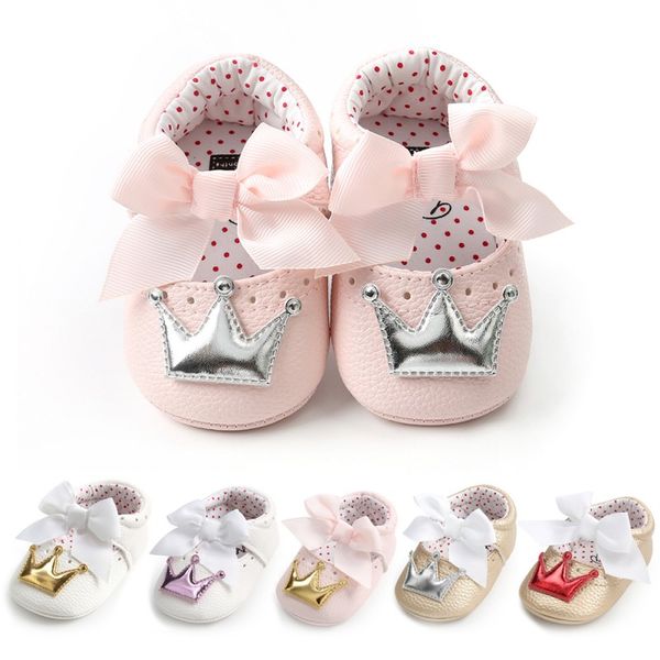 

pu baby shoes newborn bow baby girl shoes fashion crown princess first walker girl