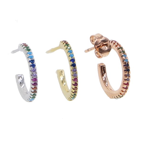 

13-15mm mini small circle hoop pave multi colorful cubic zirconia cz rose gold color delicate minimal multi pierced hoop earring, Golden;silver