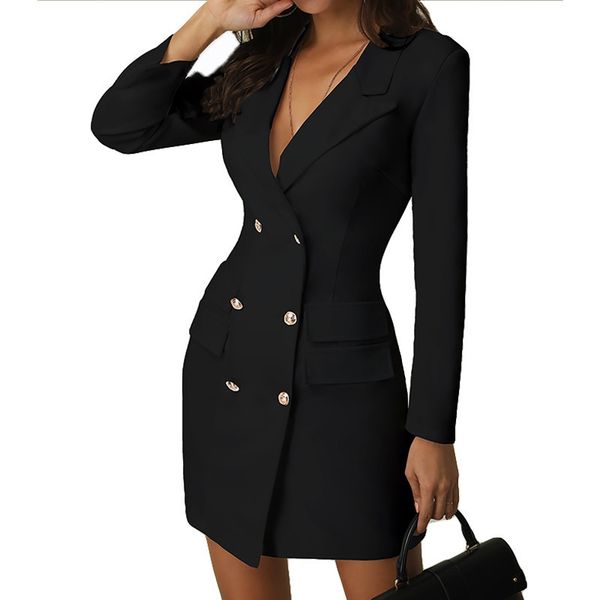 

elegant women fashion pencil dress autumn office lady long sleeve casual blazer dress 2019 winter slim suit ladies dresses, Black;gray