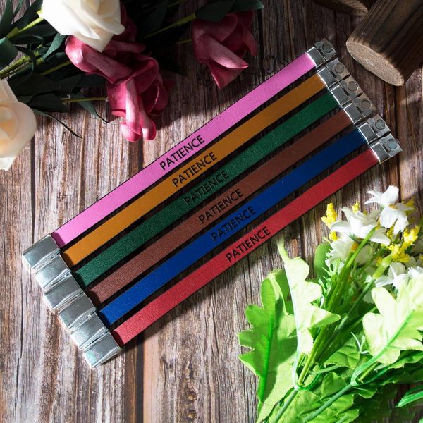 

patience engraved letters bracelet magnetic buckle leather inspirational bracelets mantra cuff bracelet men women gift, White