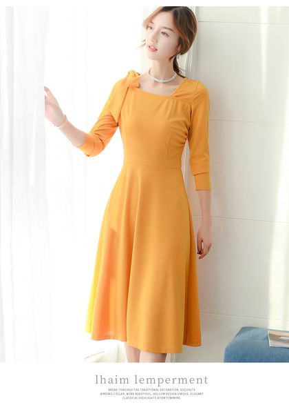

yellow pure color backing sleeveless dress skirt, Black;gray