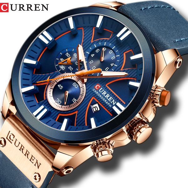 

new curren men watch brand luxury leather quartz clock fashion casual chronograph wristwatch male sport military watch, Slivery;brown