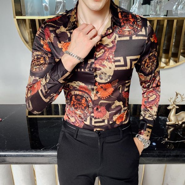 

мода медуза рубашка 2019 новый мужской рождественский смокинг рубашка slim fit с длинным рукавом печати платье для мужчин повседневная социа, White;black