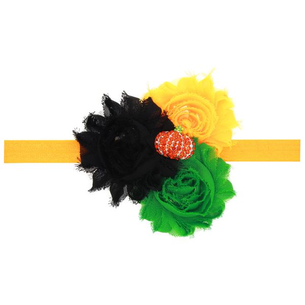 

point drill shining pumpkin chiffon three flowers headwear halloween headband for girls hair accessories holiday party, Slivery;white