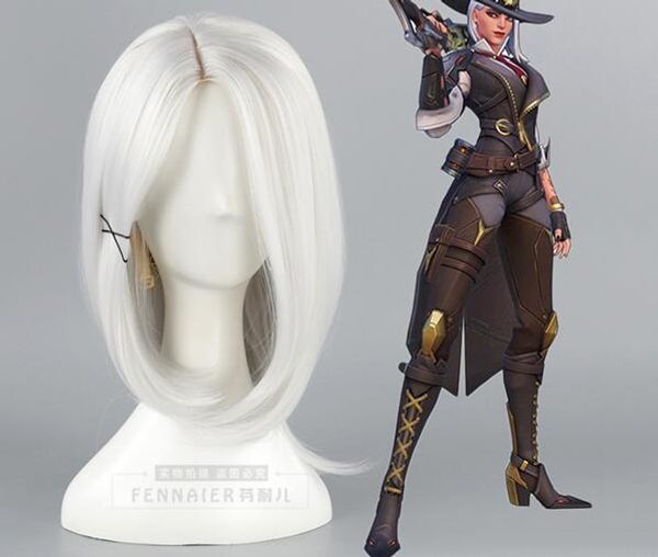 

watch pioneer aish / ashe 3 7 points scalp silver white men and women cos anime wig, Black