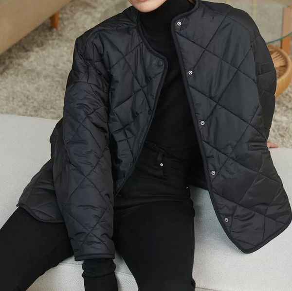 

elfbop women contour panel quilted wadded jacket/cotton-padded jacket, Black