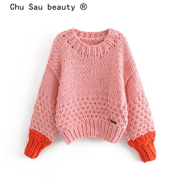 

chu sau beauty 2019 new fashion knitter hand knitted sweaters women blogger chic splicing loose autumn winter pullovers female, White;black