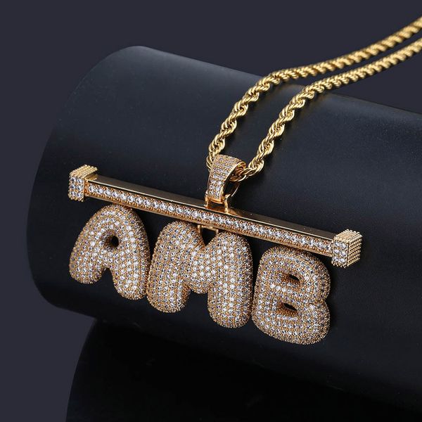 

18k gold custom bubble letters necklace a-z english initials diy assembly words cz zircon full diamond hip hop jewelry gifts for men & women, Silver