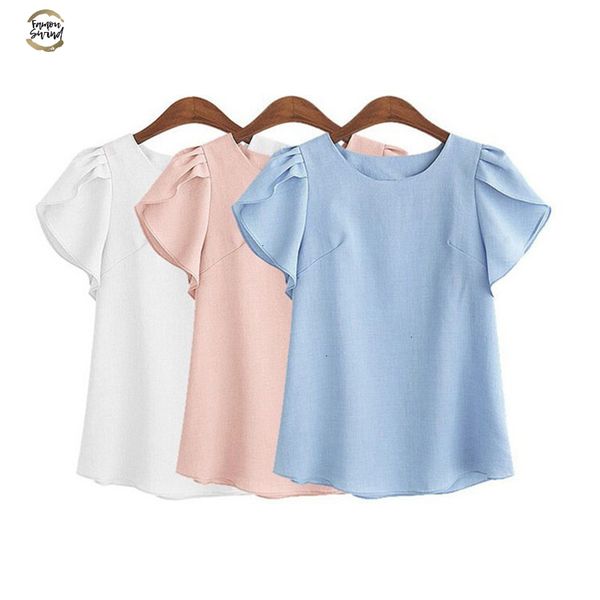 

faroonee women blouses summer new short sleeve o neck shirts casual vintage female polyester blusas blouse womens clothes, White