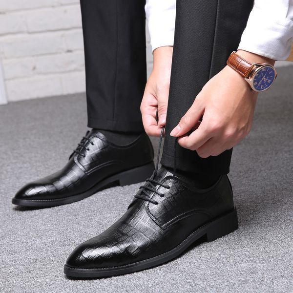 

mans black dress shoes spring autumn office male shoes lace up mens suit footwear rubber bottom business for men