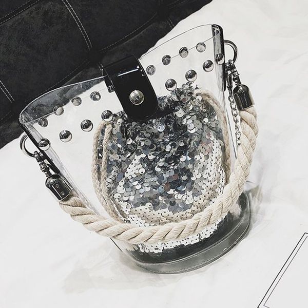 

sequins jelly cross body bags 2019 new clear transparent pvc shoulder bags women fashion travel jelly shoulder bag handbag a1