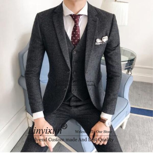 

2020 new men's suit 3 piece custom size wool and polyester twill men grey jacket with vest and pants costume homme, White;black