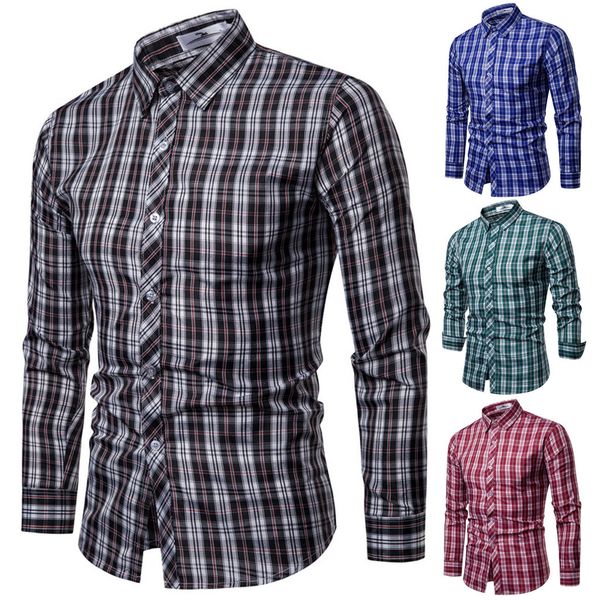 

retro style design men's shirts men's fashion business leisure plaid printing long-sleeved shirt blouse gh50, White;black