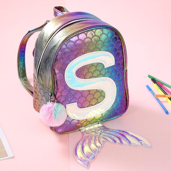 

symphony mermaid laser backpack 3d fish scale personality fashion backpack cute girl child cartoon small school bag gb17