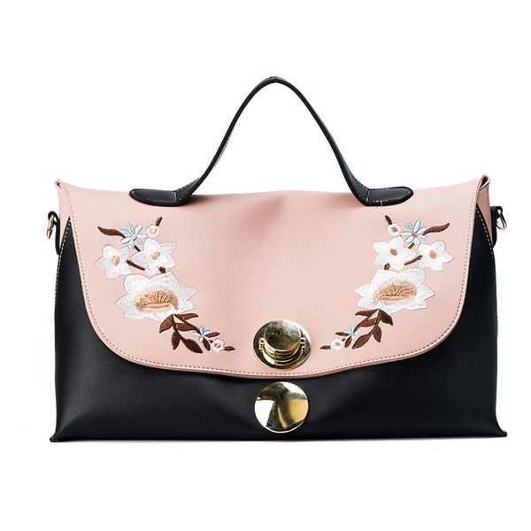 

bags for women embroidery flowers single shoulder bag ethinic bohemia crossbody pu leather tote pink black bags sling bag
