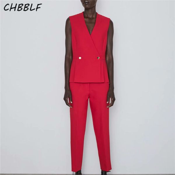 

chbblf women chic red waist coat sleeveless double breasted vest female casual fashion jacket coat xdl2229, Black;white