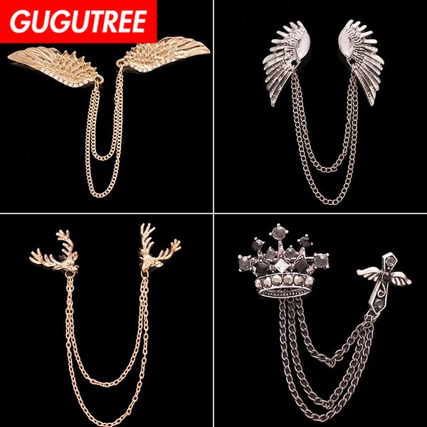 

gugutree brooch breastpin chain wings patch metal patches badges applique patches for clothing hh-21, Black