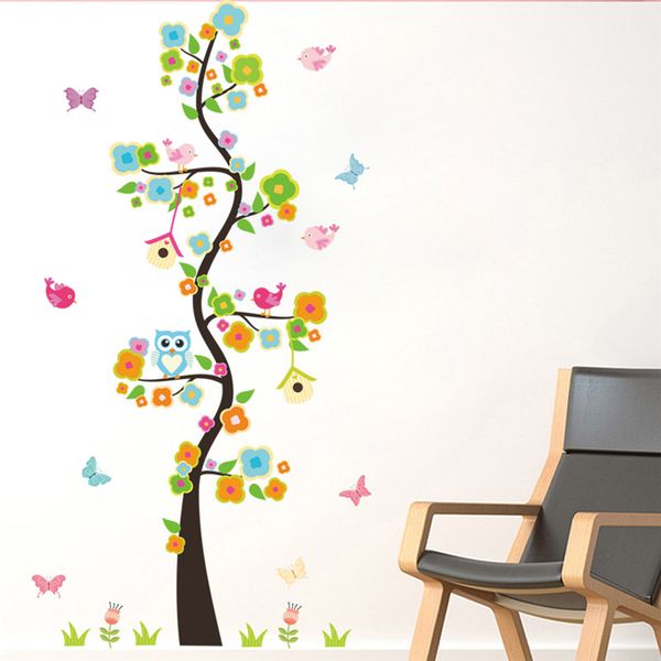 

garden flower tree branches owl bird wall sticker decal bedroom living room wall art home decor kindergarten poster mural