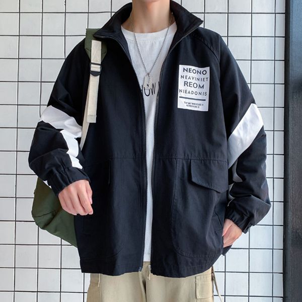 

harajuku мужские куртки и пальто 2019 осень зима m-5xl негабаритных случайные свободные лоскутное молодежи человек уличная ветровка пальто, Black;brown