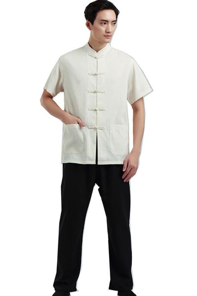 

shanghai story men's chinese vintage linen clothing set short sleeve shirt + pants clothing set summer casual wear for man, Red