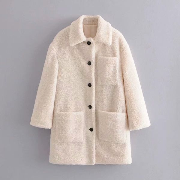 

women elegant oversized teddy coat 2019 winter office lady warm thick zipper pocket plush coat female plus size overcoat, Black