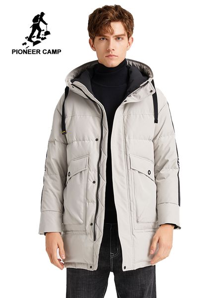 

pioneer camp light coat warm white duck down jackets long hooded thick winter outdoor coats for male ayr907495, Black