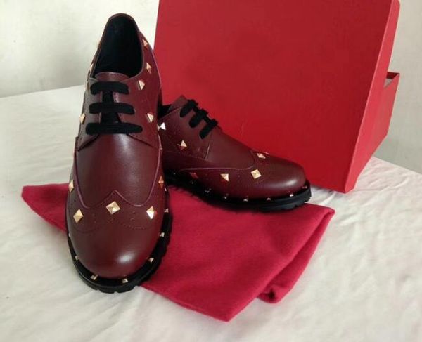 

[orignal box] luxury new womens punk formal lace up rivets gentleman brand hip-hop dress shoes size 35-40, Black